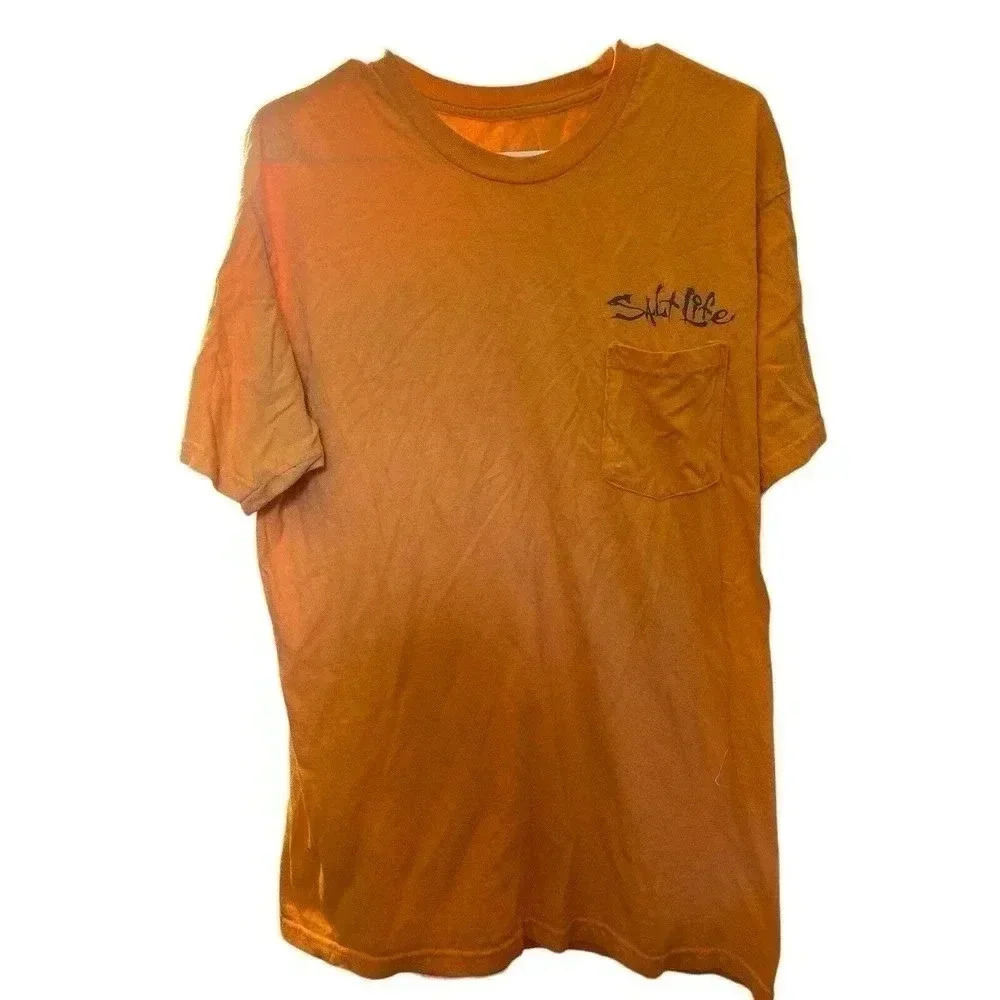 Salt Life Men's Orange short sleeve Large cotton T-Shirt Fish logo on back